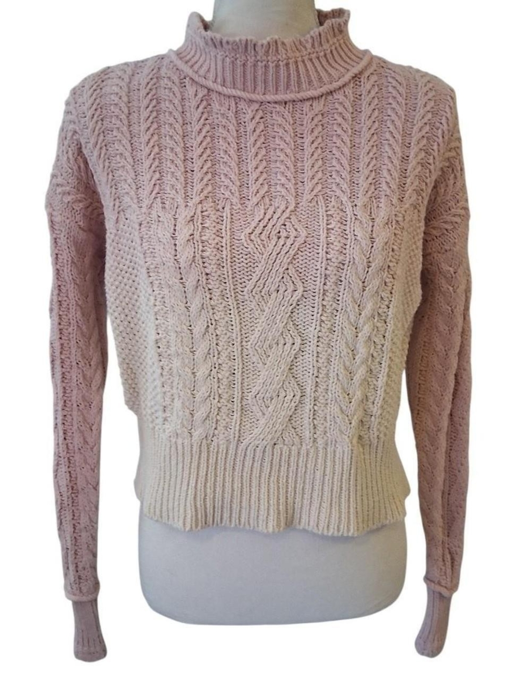 Anthropologie Dusty Pink Cable Knit Turtleneck Sweater